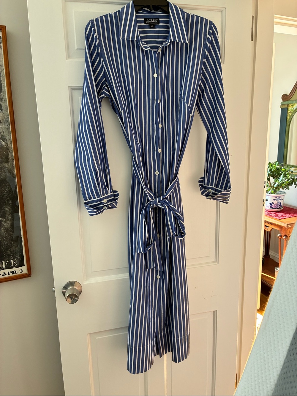 J. Crew Navy and White Striped Long-Sleeve Shirt Dress
